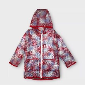 Hunter Retro Floral Red Transparent Raincoat Size 10
